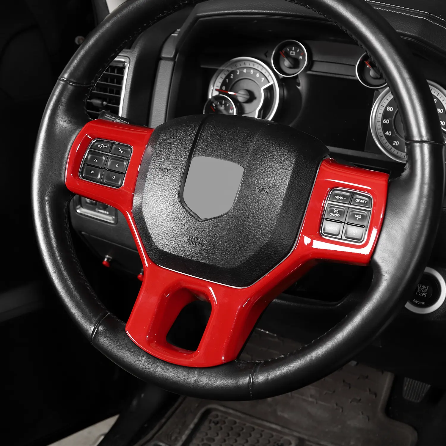 Steering Wheel Covers & Trim Cover for 2013-2018 Ram 1500 & 2019-2024 Ram 1500 Classic, ABS Interior Sticker, Reflective Durable Material, 3-Layer UV Coating, Easy DIY Double-Tape Installation, Double-Sided Adhesive, 1-Year Manufacturer Warranty, Red