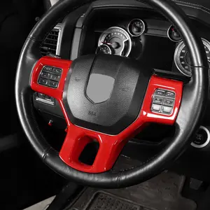 Red Steering Wheel Panel Trim Cover for 2010-2017 Dodge Ram (Not Fit Ram 3000) - ABS Material, Durable, High-Quality UV Coating, Reflective Sticker, Automotive Interior Decoration, Auto Parts Accessories, Cars Accessories