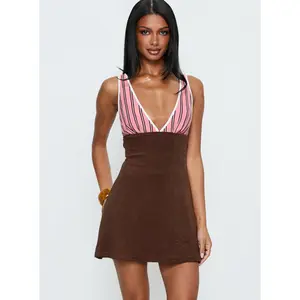 Aydenn Contrast Plunge Mini Dress Pink / Brown