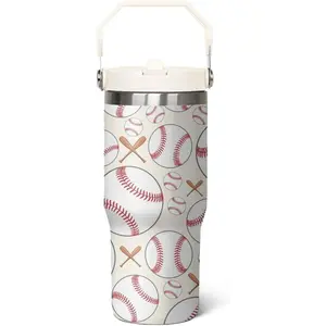 30 oz Baseball Coffee Mug Cup Vacuum Insulated Travel Tumbler with Handle Lid and Straw,Baseball Coach Gifts,Baseball Accessories Stuff