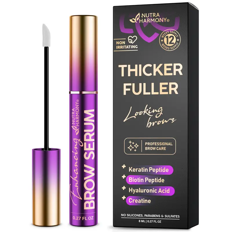 Enhancing Brow Serum for Eyebrow Growth with Keratin & Biotin Peptides, Hyaluronic Acid, Creatine, and Castor Oil for Fuller, Thicker Brows, Strength & Nourishment Treatment, Non-Irritating Vegan, 8ml