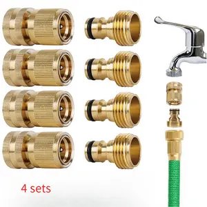 4 Sets, Garden Hose Quick Connectors Solid Brass 3/ 4inch GHT Thread Easy Connection No Leak Water Hose Male Female Value