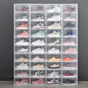 6 packs can put high-top shoes large size [33.5 * 24.5 * 17.5] side open shoe cabinet transparent shoe box storage box shoe storage space-saving shoe rack folding household dormitory dust-proof one second looking for shoes, plastic shoe cabinet