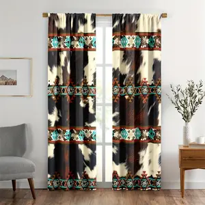 2 Pieces Western Cowhide Curtains - Bohemian Aztec Brown Cow Grain Semi-Sheer Blackout Protection, 100% Polyester Machine Washable Rod Pocket Curtains for Living Room and Bedroom, Country Style Decor, Soft Textured Cow Grain Pattern Privacy Curtains