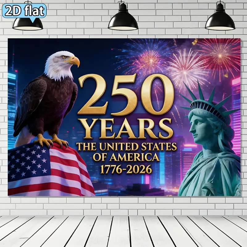 1pc USA 250th Anniversary Patriotic Painted Polyester Hanging Banner Tapestry - 1-Piece US Pride Wall Decor, Statue of Liberty, Blue Gold Accents, Matt Foldable Synthetic Fabric, Smooth Print, Lightweight, Cold Wash Safe, Western Gallop Boho Style, One-Pi