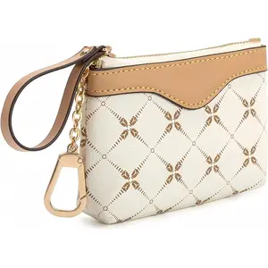 Leather  Purse with Key Chain - Small Change Pouch Card Holder  Wallet for Women (White)