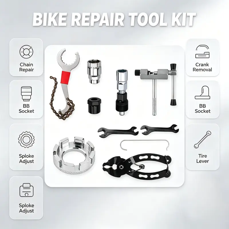 Bike Repair Tool Kit, Professional Bicycle Maintenance Tools Set, Crank Puller, Chain Breaker, Freewheel Remover, Spoke Wrench, Tire Lever, Cycling Repair Tools for Road Mountain Bike