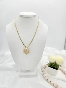 14k Gold Plated Cuban Link Chain with Bichota Style Heart Pendant Daily Wear Necklace