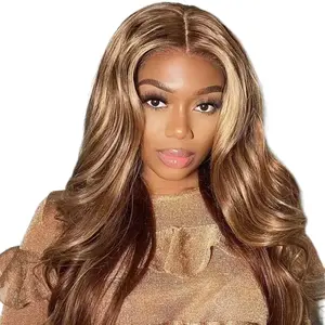 Klaiyi Bye Bye Knots Ombre Honey Blonde Highlight 7X5 Lace Closure Wig Body Wave 150% Density