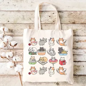 Single-piece, cute cat patchwork tote bag, reusable shopping bag, multifunctional large-capacity printed storage bag, personal item storage handbag, gift for best friends, gift for cat lovers, birthday gift, creative Christmas gift