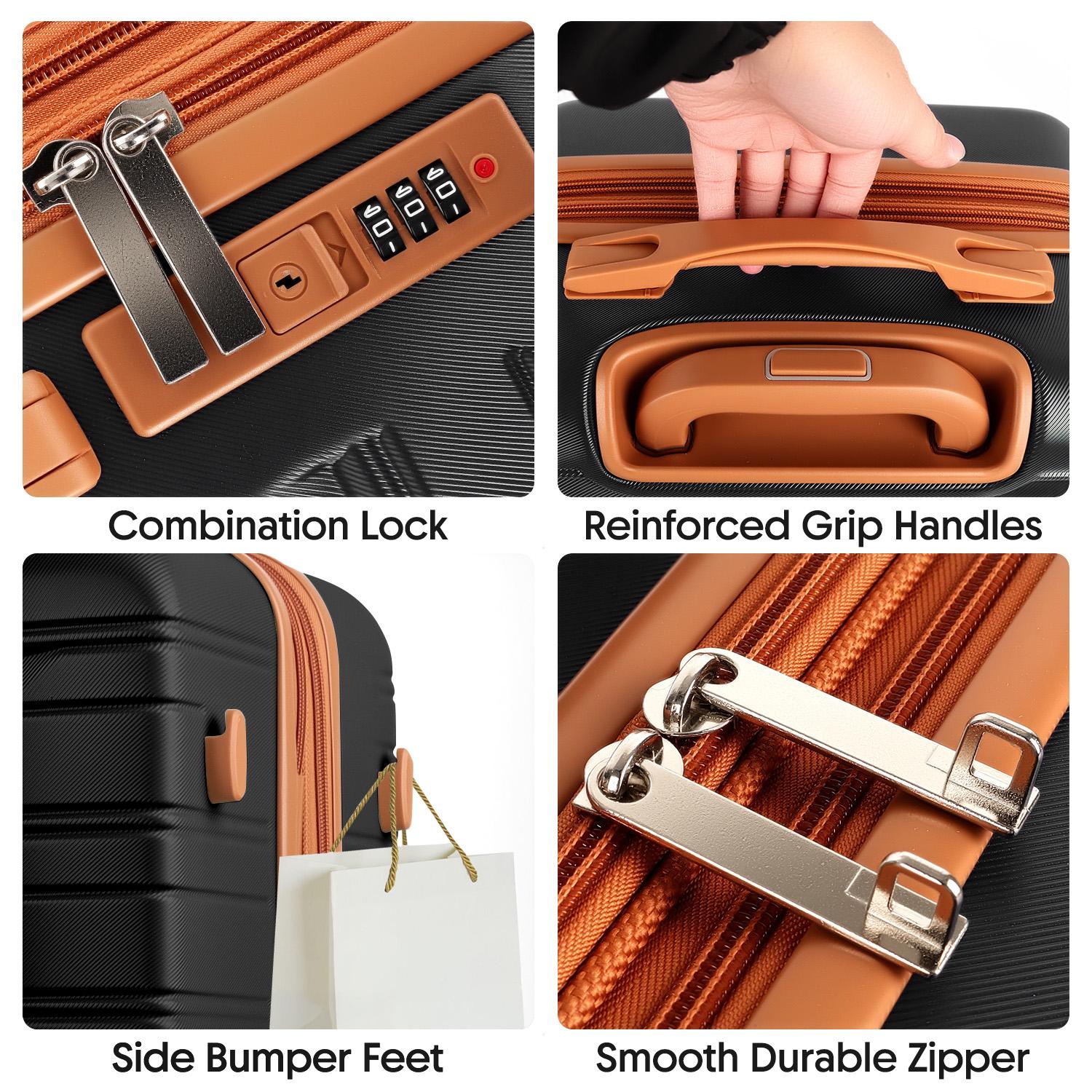 New York XPress 5 Piece Luggage Set Hardshell Suitcases with 4 Spinner Wheels Expandable 20% Combination Lock Travel Luggage for Men Women Black