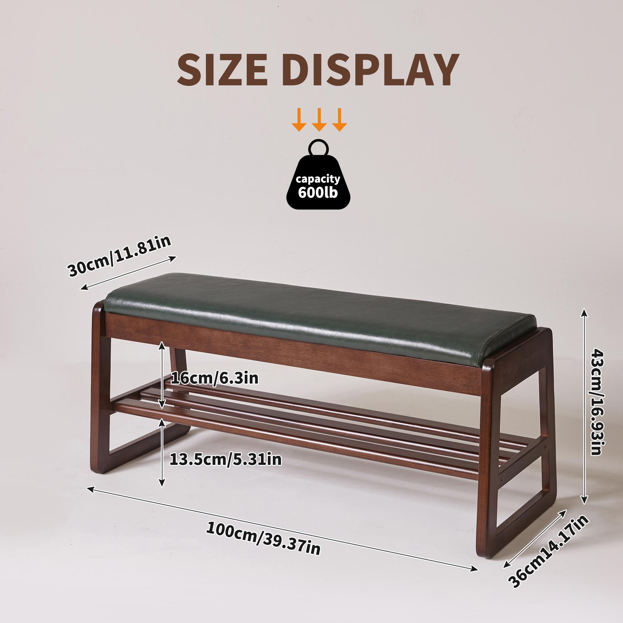 [Bellemave] 39.37"/31.5" Wood Shoe Storage Bench with Premium Vegan Leather Seat, Hidden Lift Top Storage Tiered Open Shoe Shelves, Sturdy Shoe Rack Bench for Entryway Bedroom