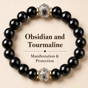 ARPURRAINA Obsidian & Black Tourmaline Bracelet – Black Grounding Stone for Manifestation & Protection, Healing Crystal Beaded Jewelry for Men Women, Perfect Christmas Gift for Mom Dad Valentine Birthday
