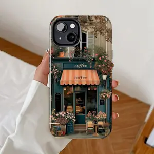 Coffee shop phone case, Cozy cafe scenery iPhone cover, Hygge shophouse iPhone 17 16 15 14 13 12 11 Pro Max Samsung Galaxy S25 24 23 22 21 Ultra Plus FE, Summer Gift for Her