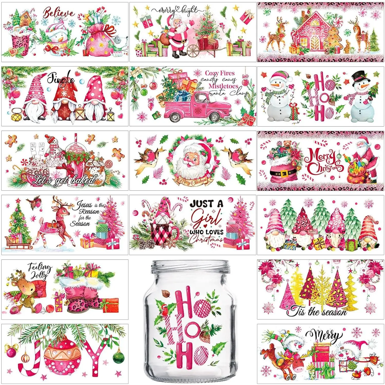 16 Sheet Christmas UV DTF Cup Wrap Transfer Stickers for Glass Xmas Santa Snowman  Sticker Rub on Transfers for Crafting  16 oz UV DTF Cup Wraps  for Furniture Craft