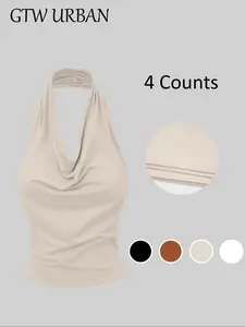 Basic Halter Top Sleeveless Shirt, Casual Fitted Clothing, No Ca_prop_65_re, No Ca_prop_65_ca, Text Content: Basic Halter Top Sleeveless Shirt