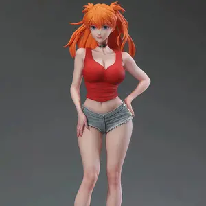Asuka Summer Edition Figure Hand-Painted Anime Statue Model New Release Free Gift Red Top & Denim Shorts Collectible Figurine Set for Display
