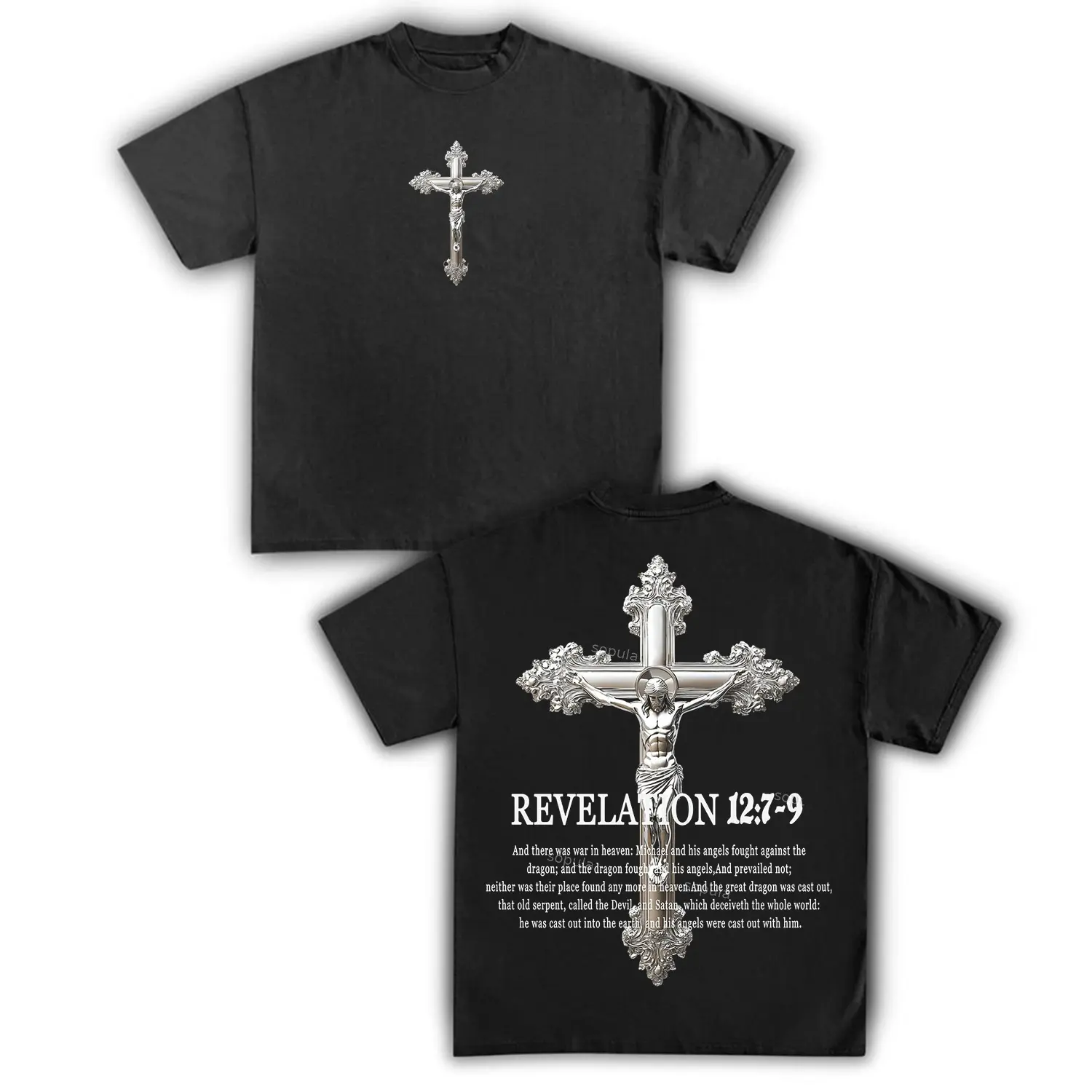[🙏Sale Up To 50%]Revelation 12:7-9  Tshirt, Vintage Graphic Round Neck Tee, Graphic Tee, Faith in Style, Cotton Shirts, men gifts, Machine Washable