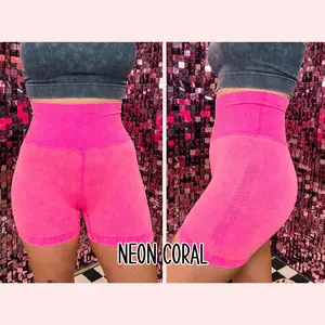 Acid Washed High Waisted Biker Shorts