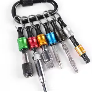 6 Piece Color Keychain Rod Set with 1/4 Hex Shank Bit Holder, Climbing Hook, Drill Head Storage Connection, Quick Release Rods