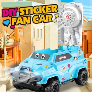 Remote Control Fan Car 2.4g, Desktop Fan, DIY Tear-Proof Stickers, Building Blocks, Forward, Backward, Left Turn, Right Turn, Lights