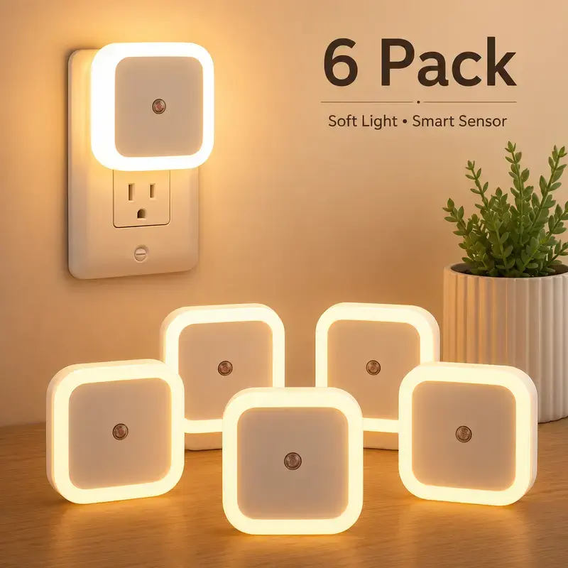 Night Light, Night Lights Plug into Wall 6-Pack, Plug in Night Light, Dusk to Dawn Nightlight Led Night Lights for Bedroom, Bathroom, Hallway Warm White Home Lighting