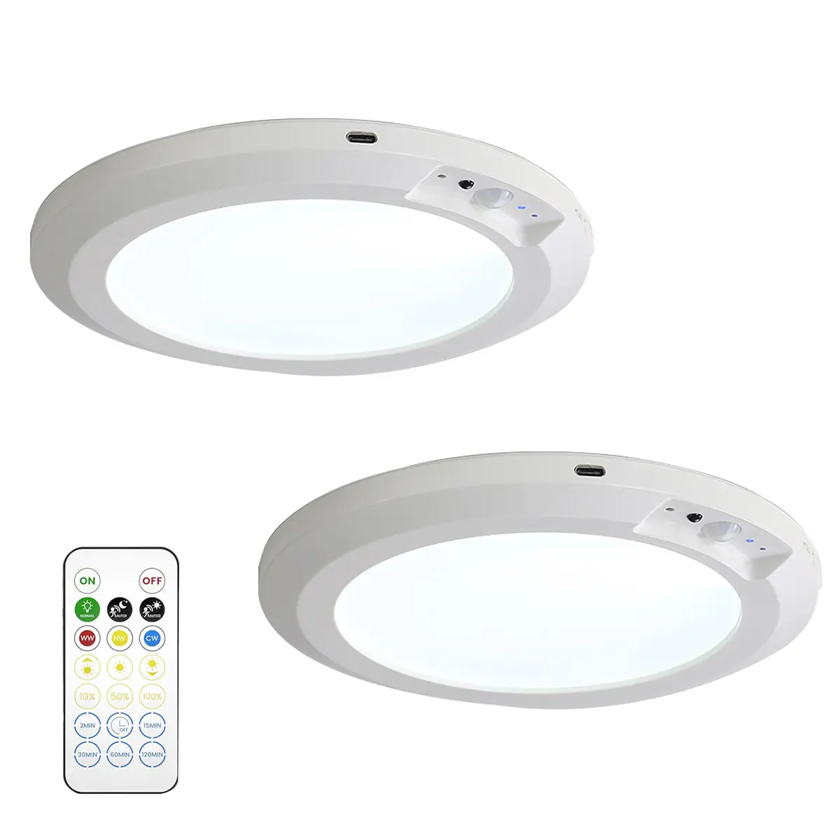 2-Pack Rechargeable Motion Sensor Ceiling Lights with Remote - Magnetic Wireless Battery-Powered Ceiling Spots, Easy to Install for Closet, Stairs, Lights for Bedroom