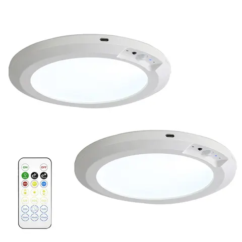 1/2-Pack Rechargeable LED Motion Sensor Ceiling Lights - Remote Control, Magnetic Wireless, 10000mAh Long Battery, DC Power Supply, Low Voltage, 10-Level Dimming, Stay-On Mode, Color Controls, Adjustable Spots, Easy Install for Closet, Hallways