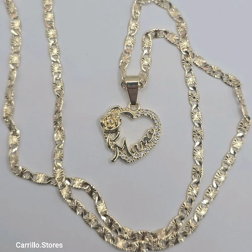 MOTHER DAY MAMA  Heart with rose love  chain clear  stones regular   gold-plated 18"inches shorter jewelry unique perfect date