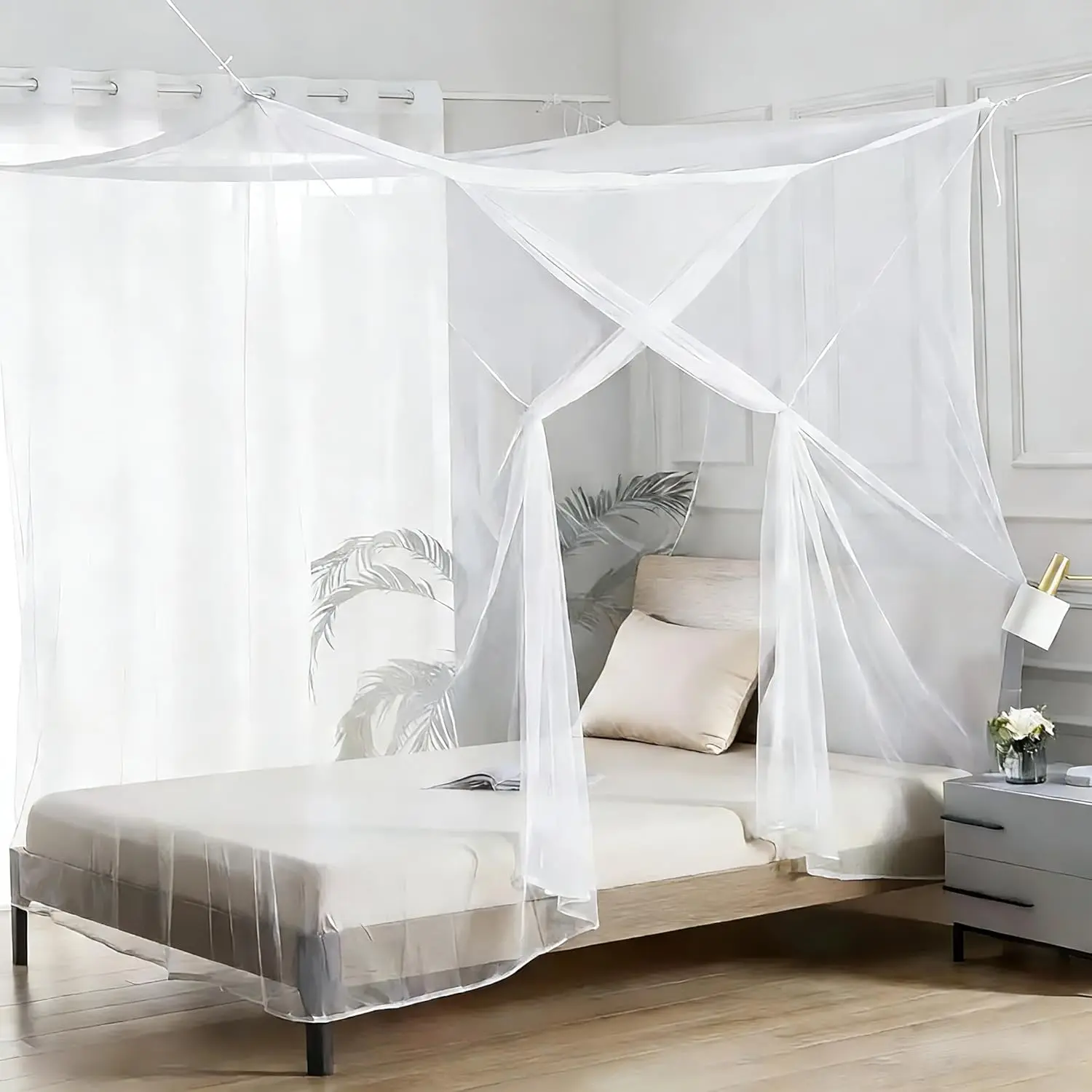 Canopy Bed Curtains 4 Corners Mosquito Net Mosquiteros para Camas Bed Canopies Netting Bed Drapes Rectangular Mosquito Mesh for Patio Gothic Outdoor Travel  Decor(L75 X W35 X H63,1 Opening, White)