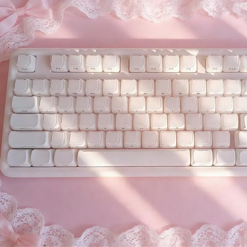 EWEADN White Cat PBT Keycaps, Crystal MOA Profile Keycap Set, 132 Keys Cute Cat Theme Custom Keycaps for Mechanical Keyboard with Cherry/Gateron MX Switches