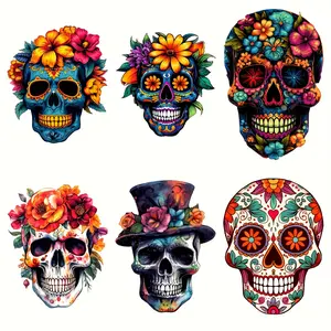 Mexican Sugar Skull Iron-On Patch, Easy-To-Apply 3D Pattern, Durable DIY Clothing Decoration, Suitable for Women's Fashion, Compatible with European Heat Press Machine