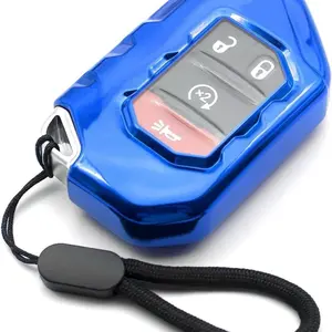 MECHCOS Compatible with Jeep Wrangler JL JLU Rubicon Wagoneer Gladiator JT Sahara JLU Blue TPU Flip Key Fob Cover Case Remote Holder Skin Protector Sleeve Accessories