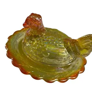 Mosser Glass Marigold Mini Salt Cellar 3" New Decorative Collectible with Chicken Design and Iridescent Finish Ornaments Gift