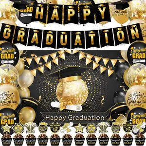 Graduation Decorations, Class of 2026, Black Gold Themed, Congrats Grad Banner, Happy Graduation Backdrop, Grad Party Decorations, Grad Party Decoration Supply,Graduation Photo Booth Props, Graduation Class Party Supplies Kit, Party Decoration Set