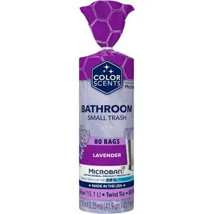 Color Scents Small Trash Bags - 4 Gallon, 80 Bags (1 Pack of 80 Count), Twist Tie - Lavender Bag with Lavender Scent with Microban