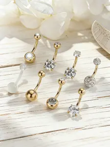 8 Piece Set Simple Short Stainless Steel Belly Button Ring, Hypoallergenic Skin-Friendly Navel Piercing Jewelry, Unisex Fashion Accessory