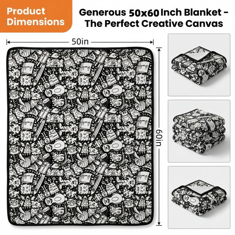 DIY Color Your Own Blanket with 24  Markers, Customizable Fuzzy Velvet Blanket for Creative Personalization, Artistic Home Decor & Cozy Gift Idea