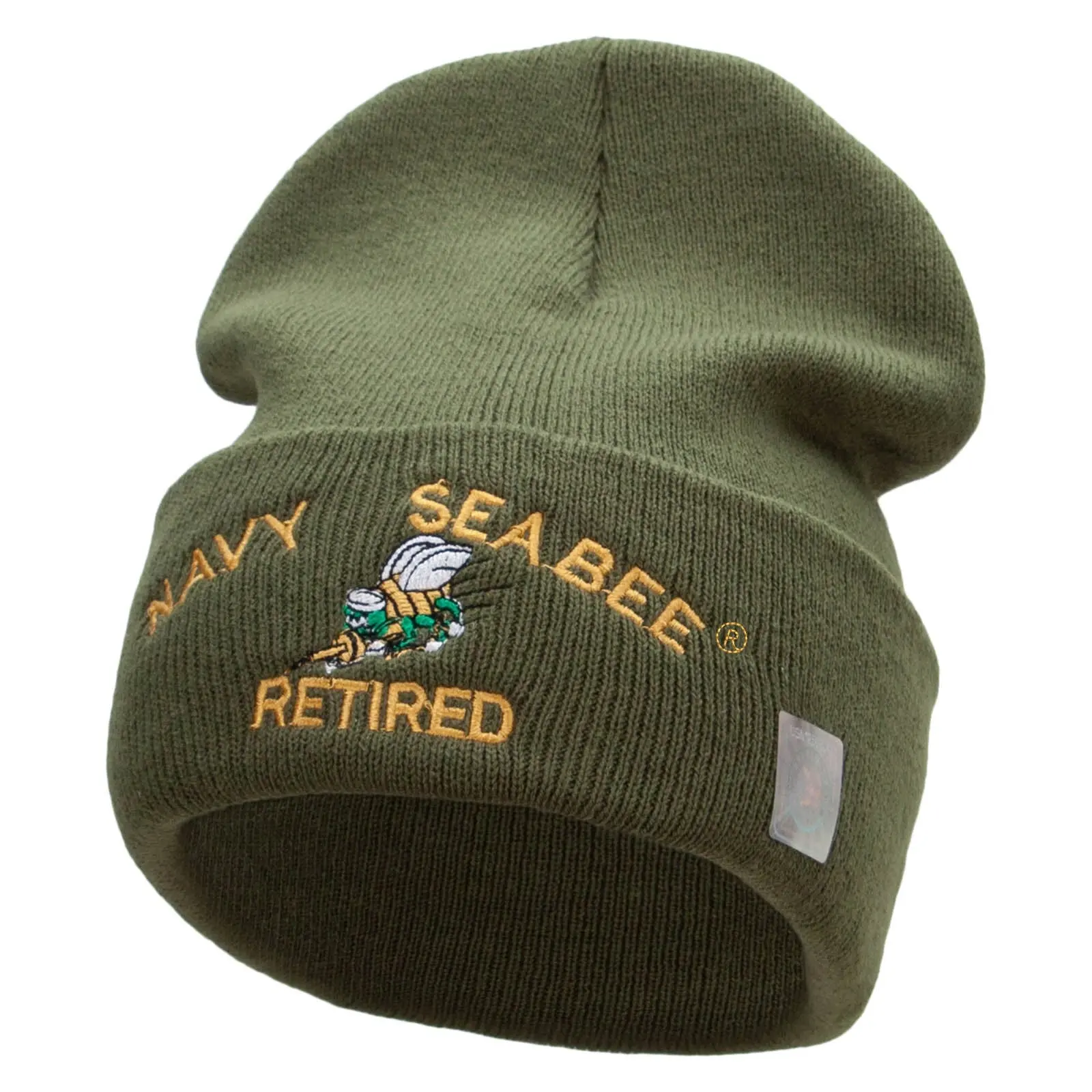 Navy Seabee Retired Logo Embroidered Long Beanie Made in USA