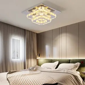 Modern Luxury 2-Layer Square LED Crystal Ceiling Light Chandelier Dimmable Nordic Minimalist Remote Control Pendant Lights Indoor Home Decor Living Room Interior Decorative Lighting QH-MC027