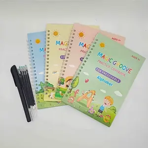 Magic Calligraphy Practice Book Set, Reusable Handwriting Copybook, Includes 4 Books, 1 Pen, 10 Refills, Random Grip Color