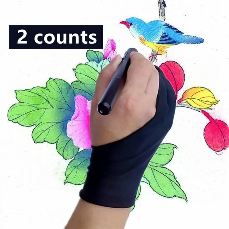 Artist Gloves, 2 Counts Drawing Gloves, Two Finger Artist Glove for Drawing, Comfortable Drawing Gloves for Paper Sketching, Tablet Drawing and Graphic Monitor, Suitable Both for Left and Right Hands, Drawing Aid