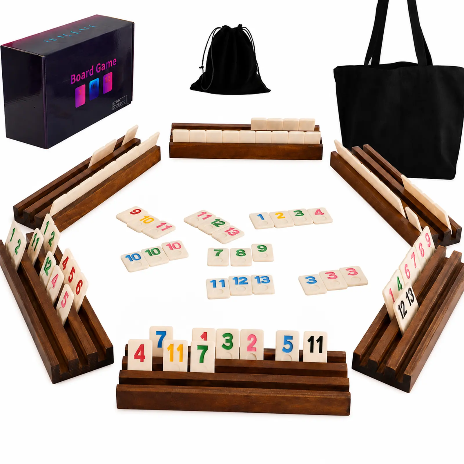Rummy Cube Game Original for 2-6 Players, 160 Tiles with 6 Wooden Racks, Classic Family Board Game, Christmas Holiday Gift, Thanksgiving Party Game for Family & Friends