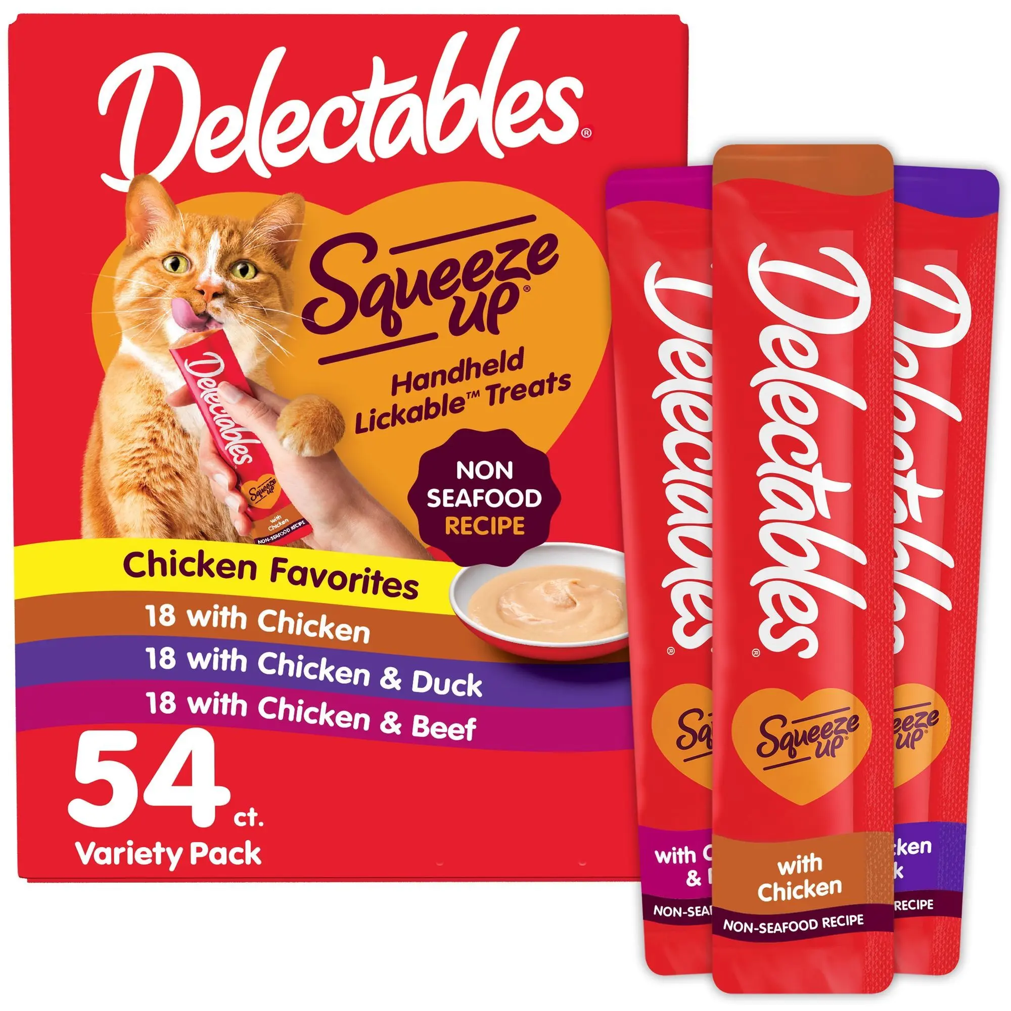 Hartz Delectables Squeeze up Non-Seafood Variety Pack Lickable Wet Cat Treats, 0.5oz Tube (54 Count)
