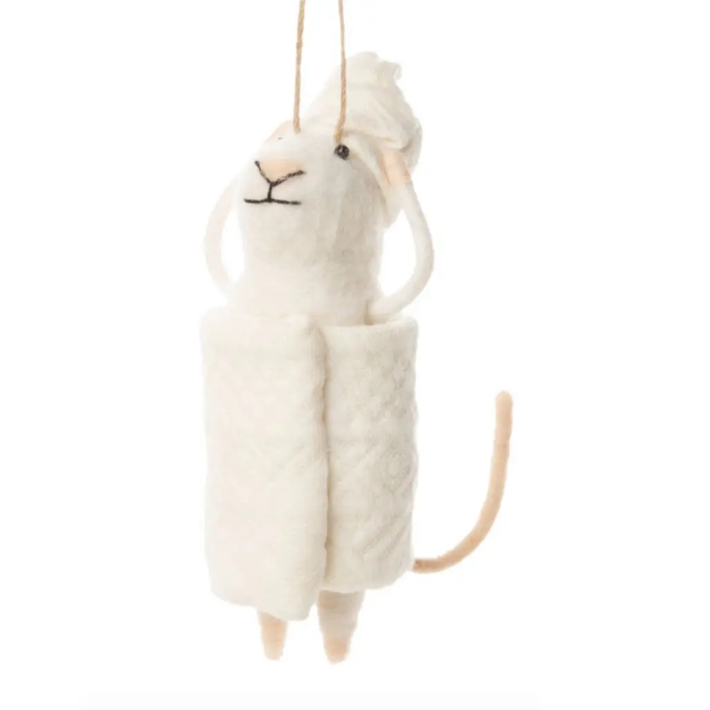 Felt Mouse Wrapped in Towel Ornament