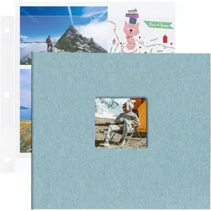 12x12 Inch Large 3 Ring DIY Scrapbook Photo Album with 40 Plastic Sleeves 80 White Pages Linen Cover Blank Scrapbooks, 12 x 12 Scrap Book Albums for  Travel Wedding  (Cyan Blue)