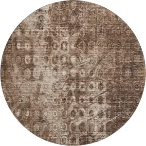 HomeRoots 649993 8 ft. Chocolate & Beige Ikat Round Area Rug - Dual-Color, 2-Toned, Shaped, Washable, Stain-Proof, UV-Protected Household Textile Carpet (Dual-Color, Shaped, Stain-Proof, 2-Toned, Washable Area Rugs), Dual-Color Area Rugs