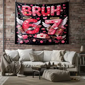 Heart-Shaped Angel Number 67 Print Tapestry,Stylish, Minimalist, Korean Bedroom Wall Hanging Tapestry,Sweet and Cool Trendy Themed Tapestry,Personalized Wall Decoration, Suitable for Bedroom, Living Room and Study Wall Art Decoration