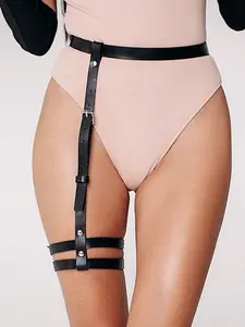 1PC women's PU thigh-high suspender belt featuring a punk-inspired minimalist design with double-layered leg straps on one side. Adjustable for a custom fit, perfect for casual outings, daily commutes, and everyday styling as a fashion accessory.