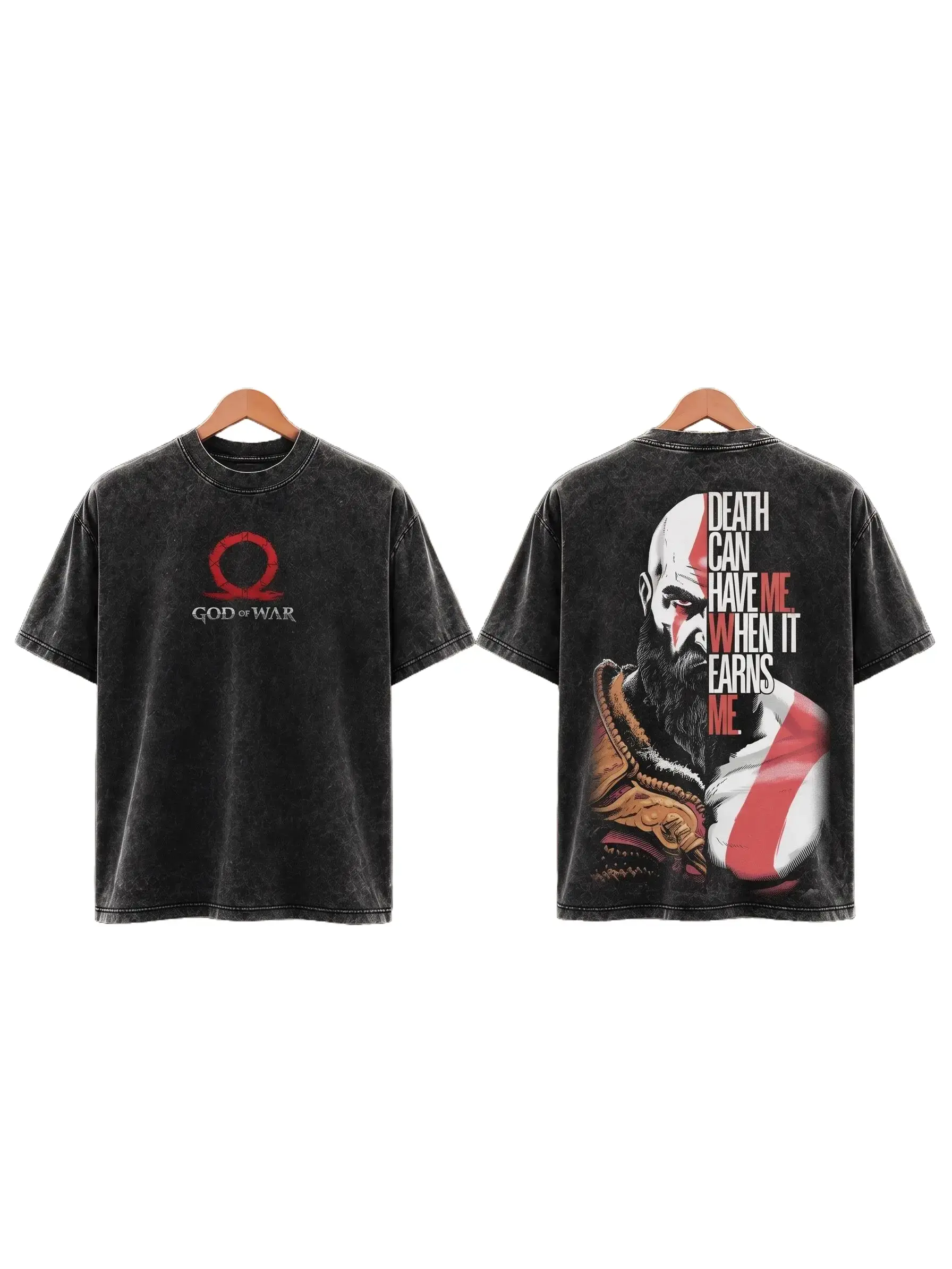 God of War Kratos Graphic Tee Heavy Cotton Acid Wash Vintage T-Shirt for Men Women Iconic Game Streetwear Y2K Aesthetic Trendy Casual Top Perfect Gift for Gamers Retro Action Game Apparel Urban Style Outfits Shonen Anime Style Pop Culture Wear Y2K Fashion